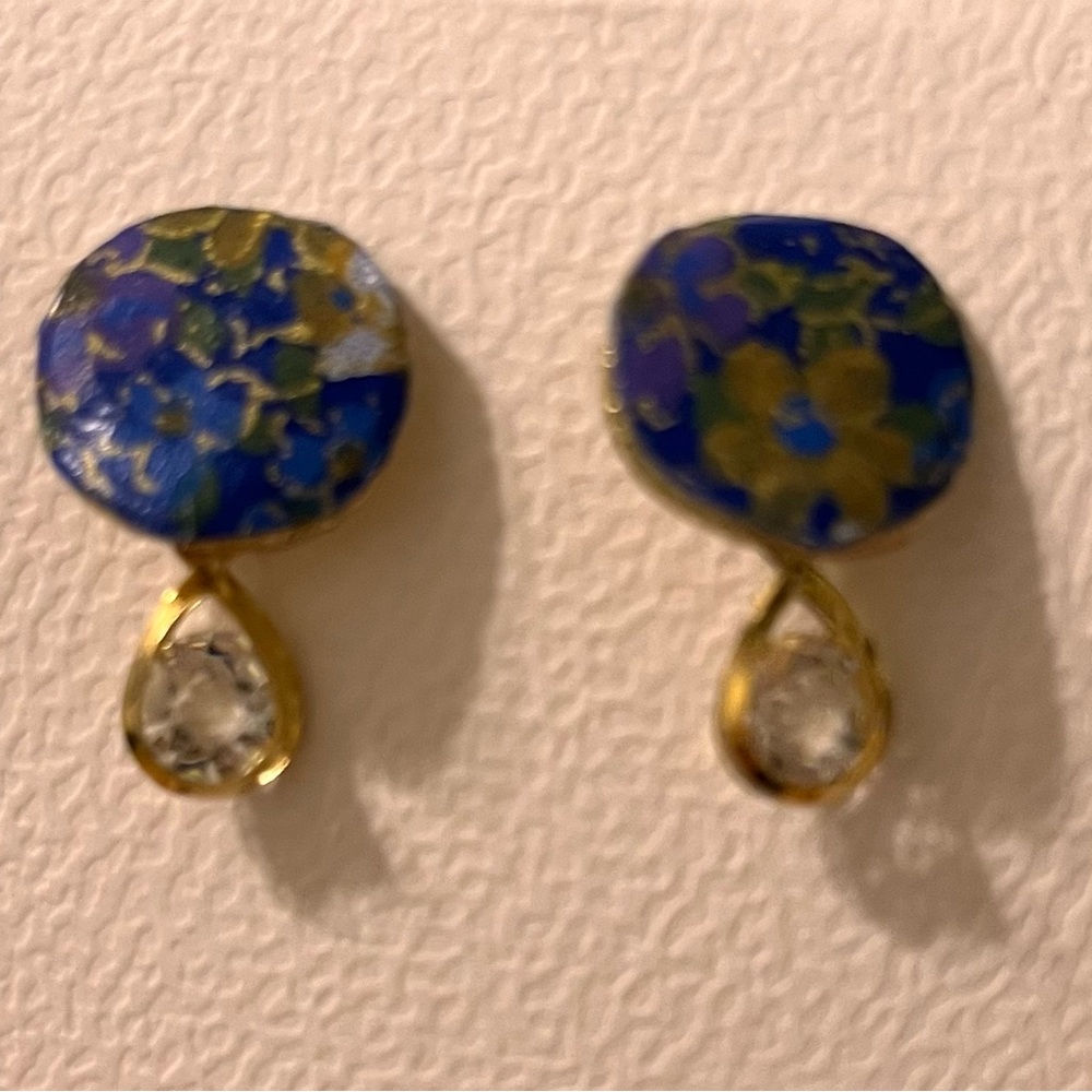 Artistic Blue and Gold Floral Earrings